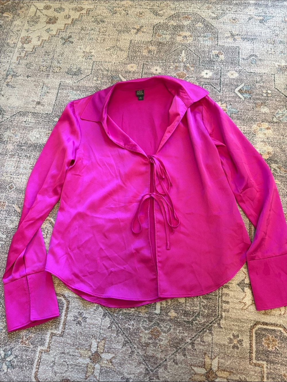 Wild Fable Womens Fuchsia Tie-Front Blouse - Elegant Long Sleeve Top